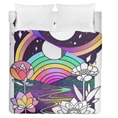 Rainbow Fun Cute Minimal Doodle Drawing Art Duvet Cover Double Side (queen Size) by Jancukart