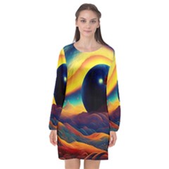 Surrealist Fantasy Dream Nature Long Sleeve Chiffon Shift Dress  by Jancukart