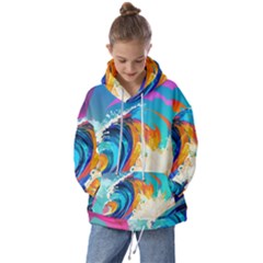 Tsunami Waves Ocean Sea Nautical Nature Water Art Kids  Oversized Hoodie by Jancukart