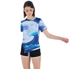 Waves Ocean Sea Tsunami Nautical 7 Asymmetrical Short Sleeve Sports Tee by Jancukart