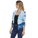 Waves Ocean Sea Tsunami Nautical 7 Women s Draped Front 3/4 Sleeve Shawl Collar Jacket View2