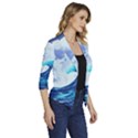 Waves Ocean Sea Tsunami Nautical 7 Women s Draped Front 3/4 Sleeve Shawl Collar Jacket View3