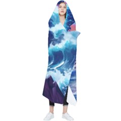 Storm Tsunami Waves Ocean Sea Nautical Nature Wearable Blanket by Jancukart