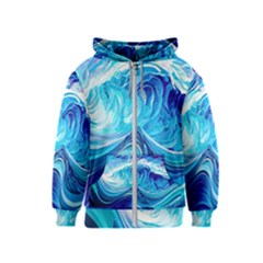 Tsunami Waves Ocean Sea Nautical Nature Abstract Blue Water Kids  Zipper Hoodie by Jancukart