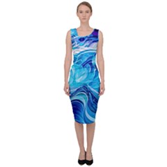 Tsunami Waves Ocean Sea Nautical Nature Abstract Blue Water Sleeveless Pencil Dress by Jancukart