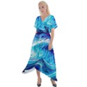 Tsunami Waves Ocean Sea Nautical Nature Abstract Blue Water Cross Front Sharkbite Hem Maxi Dress View1