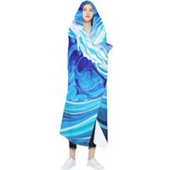 Tsunami Waves Ocean Sea Nautical Nature Abstract Blue Water Wearable Blanket by Jancukart