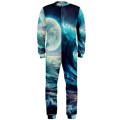 Tsunami Waves Ocean Sea Nautical Nature Water 4 Onepiece Jumpsuit (men) by Jancukart