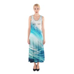 Tsunami Waves Ocean Sea Nautical Nature Water 8 Sleeveless Maxi Dress by Jancukart