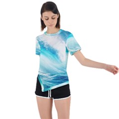 Tsunami Waves Ocean Sea Nautical Nature Water 8 Asymmetrical Short Sleeve Sports Tee by Jancukart