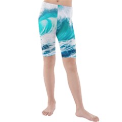 Tsunami Waves Ocean Sea Nautical Nature Water Blue Nature Kids  Mid Length Swim Shorts by Jancukart