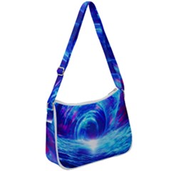 Tsunami Waves Ocean Sea Nautical Nature Water Art Work Zip Up Shoulder Bag by Jancukart