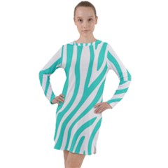 Blue Zebra Vibes Animal Print   Long Sleeve Hoodie Dress by ConteMonfrey