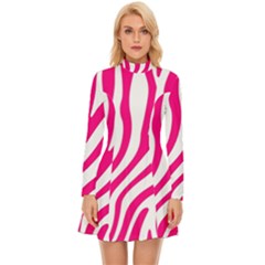 Pink Fucsia Zebra Vibes Animal Print Long Sleeve Velour Longline Dress by ConteMonfrey