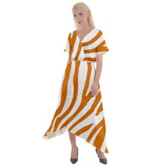 Orange Zebra Vibes Animal Print   Cross Front Sharkbite Hem Maxi Dress by ConteMonfrey