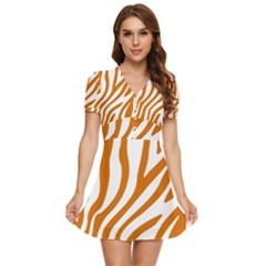 Orange Zebra Vibes Animal Print   V-neck High Waist Chiffon Mini Dress by ConteMonfrey