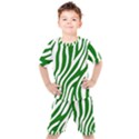 Dark green Zebra Vibes Animal Print Kids  Tee and Shorts Set View1