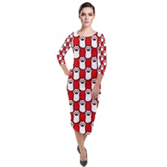 Red And White Cat Paws Quarter Sleeve Midi Velour Bodycon Dress by ConteMonfrey