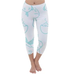 Birds Seamless Pattern Blue Capri Winter Leggings  by ConteMonfrey