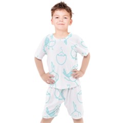 Birds Seamless Pattern Blue Kids  Tee And Shorts Set by ConteMonfrey