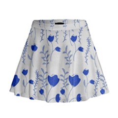 Blue Classy Tulips Mini Flare Skirt by ConteMonfrey