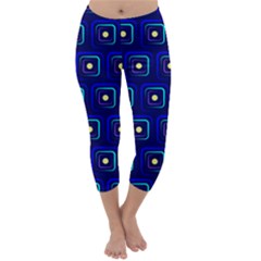 Blue Neon Squares - Modern Abstract Capri Winter Leggings  by ConteMonfrey