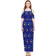 Blue Neon Squares - Modern Abstract Draped Sleeveless Chiffon Jumpsuit by ConteMonfrey