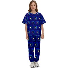 Blue Neon Squares - Modern Abstract Kids  Tee And Pants Sports Set by ConteMonfrey