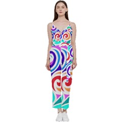 Crazy Pop Art - Doodle Circles   V-neck Spaghetti Strap Tie Front Jumpsuit by ConteMonfrey