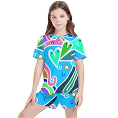 Crazy Pop Art - Doodle Hearts   Kids  Tee And Sports Shorts Set by ConteMonfrey