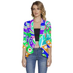 Crazy Pop Art - Doodle Lover   Women s 3/4 Sleeve Ruffle Edge Open Front Jacket by ConteMonfrey