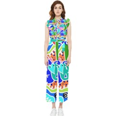 Crazy Pop Art - Doodle Buddies  Women s Frill Top Chiffon Jumpsuit by ConteMonfrey