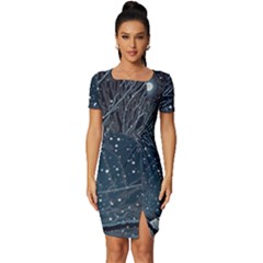 Snow Christmas Starry Night Fitted Knot Split End Bodycon Dress by Simbadda