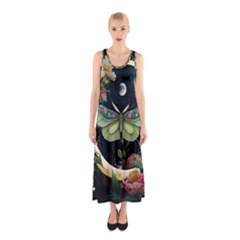 Flower Mot Moon Star Planet Sleeveless Maxi Dress by Simbadda