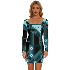 A Completely Seamless Background Design Circuitry Long Sleeve Square Neck Bodycon Velvet Dress by Amaryn4rt