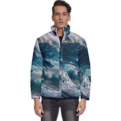 Tsunami Waves Ocean Sea Water Rough Seas Men s Puffer Bubble Jacket Coat by Wegoenart