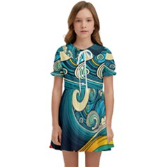 Waves Ocean Sea Abstract Whimsical Abstract Art 3 Kids  Sweet Collar Dress by Wegoenart