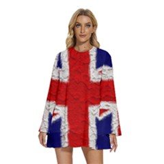 Union Jack Flag National Country Round Neck Long Sleeve Bohemian Style Chiffon Mini Dress by Celenk