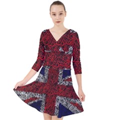 Union Jack Flag Uk Patriotic Quarter Sleeve Front Wrap Dress by Celenk