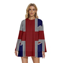 Union Jack Flag British Flag Round Neck Long Sleeve Bohemian Style Chiffon Mini Dress by Celenk