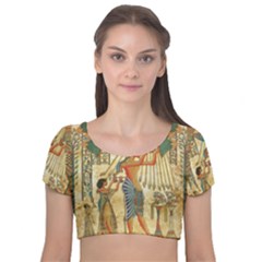 Egyptian Man Sun God Ra Amun Velvet Short Sleeve Crop Top  by Celenk