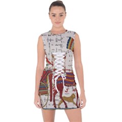 Egyptian Tutunkhamun Pharaoh Design Lace Up Front Bodycon Dress by Celenk