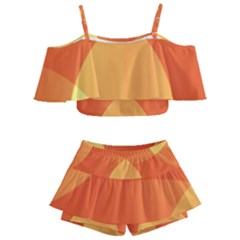 Abstract Orange Yellow Red Color Kids  Off Shoulder Skirt Bikini by Celenk