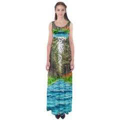 River Forest Landscape Nature Empire Waist Maxi Dress by Celenk