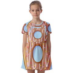 Dessert Food Donut Sweet Decor Chocolate Bread Kids  Short Sleeve Pinafore Style Dress by Uceng