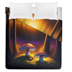 Ai Generated Mushrooms Wallpaper Duvet Cover Double Side (queen Size) by Uceng