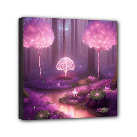 Trees Forest Landscape Nature Neon Mini Canvas 6  X 6  (stretched) by Uceng