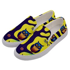 Owl Animal Cartoon Drawing Tree Nature Landscape Men s Canvas Slip Ons by Uceng