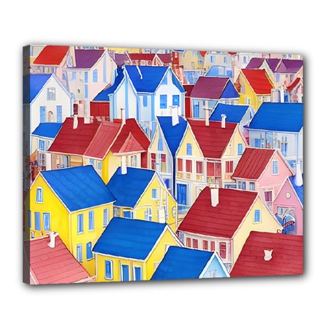 City Houses Cute Drawing Landscape Village Canvas 20  X 16  (stretched) by Uceng