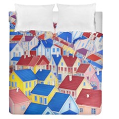 City Houses Cute Drawing Landscape Village Duvet Cover Double Side (queen Size) by Uceng